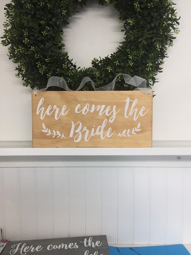 Here comes the Bride sign Wedding Sign Custom Wedding Sign Rustic wedding decor Wedding Woodland Sign walk down aisle sign image 3