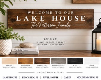 Panneau personnalisé avec nom de famille, panneau en bois personnalisé avec nom de famille, panneau pour maison au bord du lac, cadeau de pendaison de crémaillère pour chalet