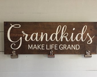 Grandkids photo holder, Grandkids make life grand sign, Mothers Day gift for Grandma, Gift for Grandma, Grandma photo board  - custom sign