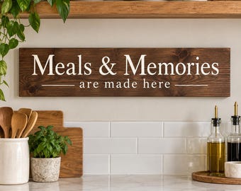 Plaque en bois « Ici se créent les repas et les souvenirs », décoration murale pour la cuisine, cadeau de pendaison de crémaillère