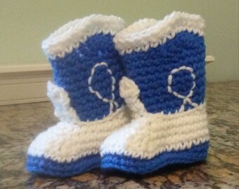 Blue and White cowboy boot style baby booties