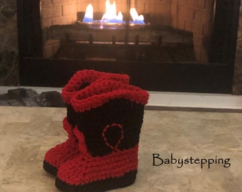Black and Red cowboy boot style baby booties