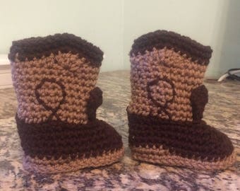 Tan and brown cowboy boot style baby booties