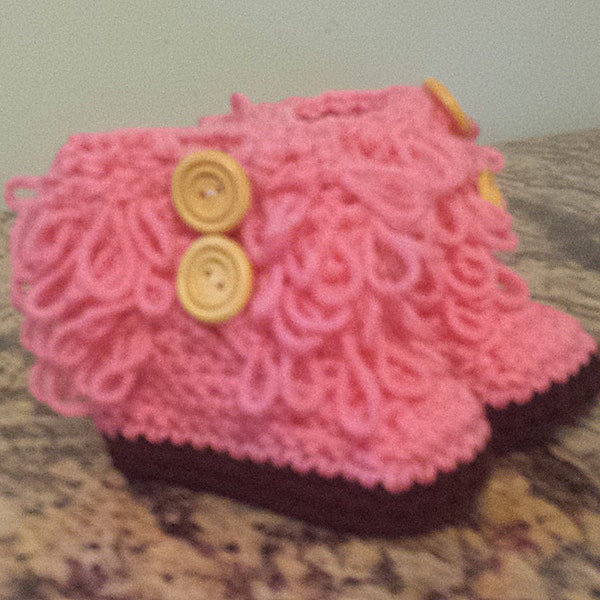 Pink Loopy Baby Booties