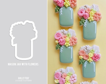 Cortador de galletas Mason Jar con flores
