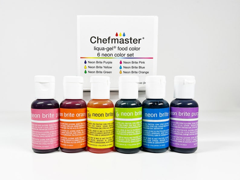 Food Color Gel, Chefmaster Liqua-Gel - sets available Neon Set of 6