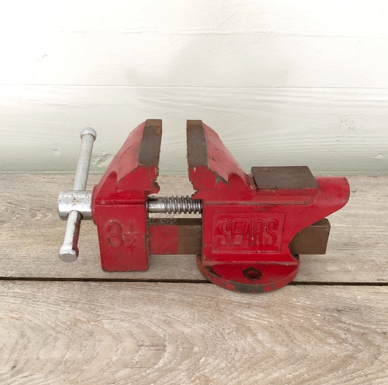 VINTAGE SEARS VISE Red Workbench Vise Heavy Metal Antique Etsy
