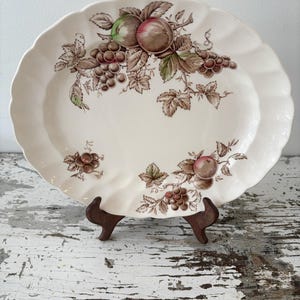 VINTAGE TRANSFERWARE Serving PLATTER, Plate • Johnson Bros. “Harvest Time” Pattern • Amazing English Brown Transferware Ironstone