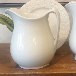 Vintage WHITE IRONSTONE PITCHER Made in England • Creamy White •  English Farmhouse Cottage Pitcher • Gorgeous!
