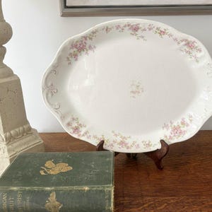 Vintage FADED PINK TRANSFERWARE Platter • Vintage Cottage Platter or Serving Plate • Mellor Made in England !