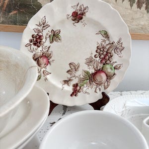 VINTAGE TRANSFERWARE PLATE • Johnson Bros. “Harvest Time” Pattern • Amazing English Brown Transferware Ironstone W/ Crazing & Patina