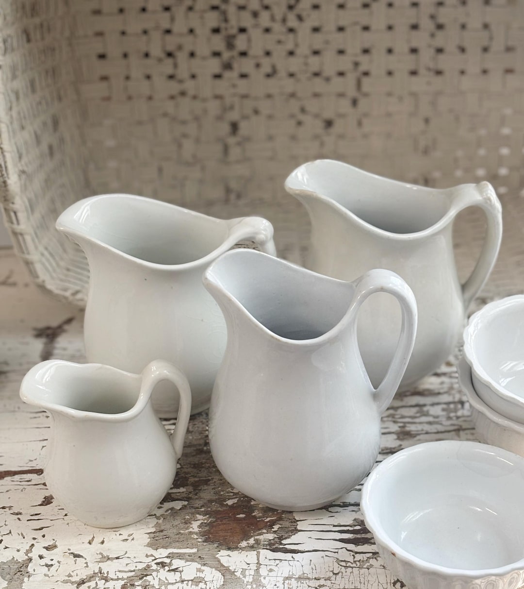 Lot of VINTAGE IRONSTONE PITCHERS + Creamer • Instant Ironstone Pitcher ...