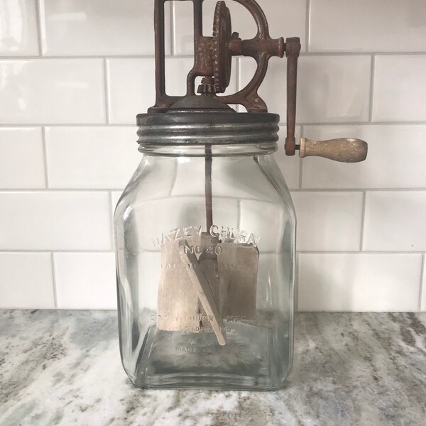 Awesome Large VINTAGE BUTTER CHURN • Dazey Churn, Wooden Paddle, Metal Lid & Crank !