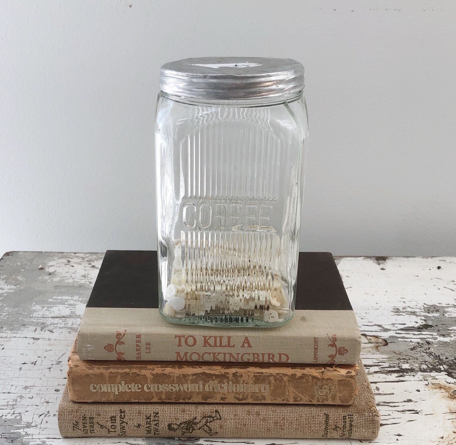 Vintage GLASS COFFEE JAR Metal Lid Heavy Ribbed Glass With Etsy