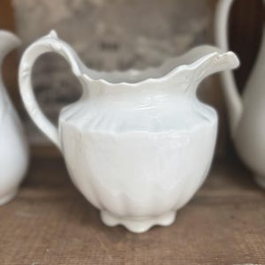 Sweet VINTAGE IRONSTONE PITCHER~White Curvy Farmhouse/Cottage Milk Pitcher !