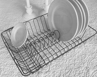 WIRE DISH DRAINER + Silverware Tray • Vintage Primitive Metal Dish Drainer Dryer Strainer • Plate Rack or Display !