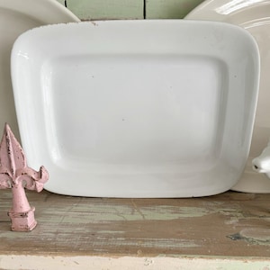 VINTAGE WHITE IRONSTONE Platter or Plate • Alfred Meakin 1890’s English Rectangular Farmhouse Serving Plate • Perfect for Hanging