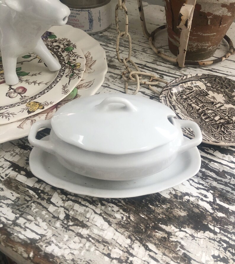 Sweet VINTAGE CHINA TUREEN Lid Plate Tiny Perfect Single Serve Tureen