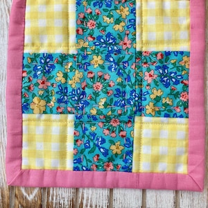 Liberty Patchwork Handmade Mug Rug/Oversized Coaster - Hand Quilted- Floral and Gingham