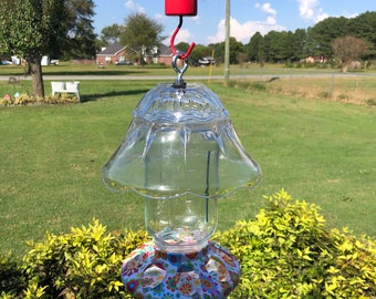 Hanging Mason Jar Bird Feeder: Floral Base, Wild Bird Seed