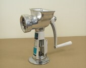 Vintage 1950s Era Magic Hostess Model 555 Meat Grinder w Blades and Vac O Matic Base