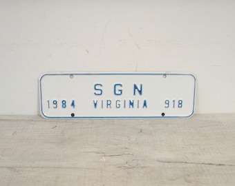 Vintage Virginia State SGN Slim Vanity License Plate 1984 Tractor Trailer Truck Car Motorcycle Blue White - FREE SHIPPING