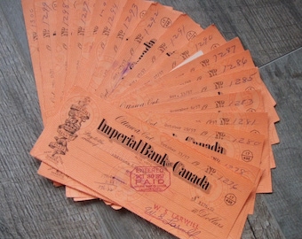 Lot of 25 Vintage 1957 Imperial Bank Of Canada Paper Checks - FREE SHIPPING