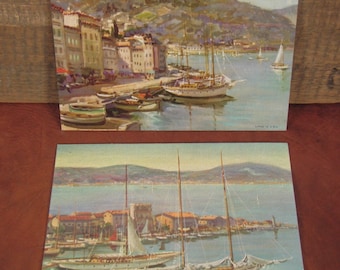 Set of 2 Vintage DAC 5 x 7 Lithograph Nautical Landscape Prints - FREE SHIPPING