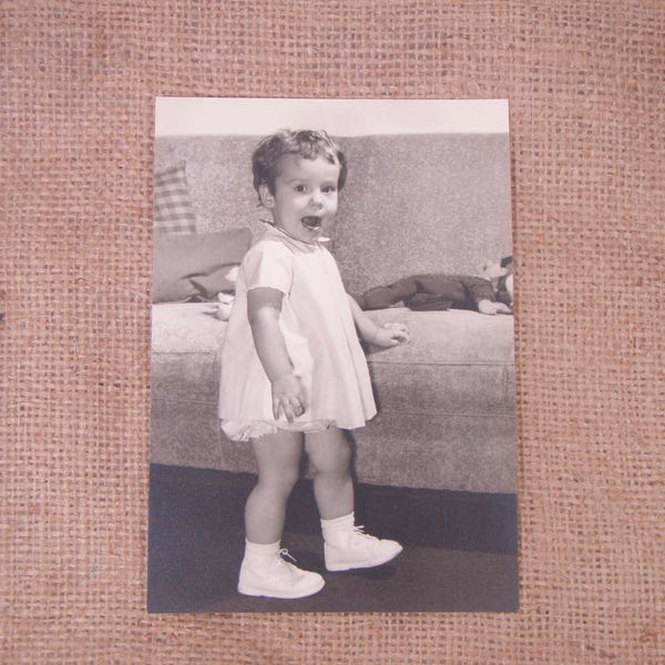 Vintage Black & White Smiling Little Girl Photograph - Original 1950s Era - FREE SHIPPING
