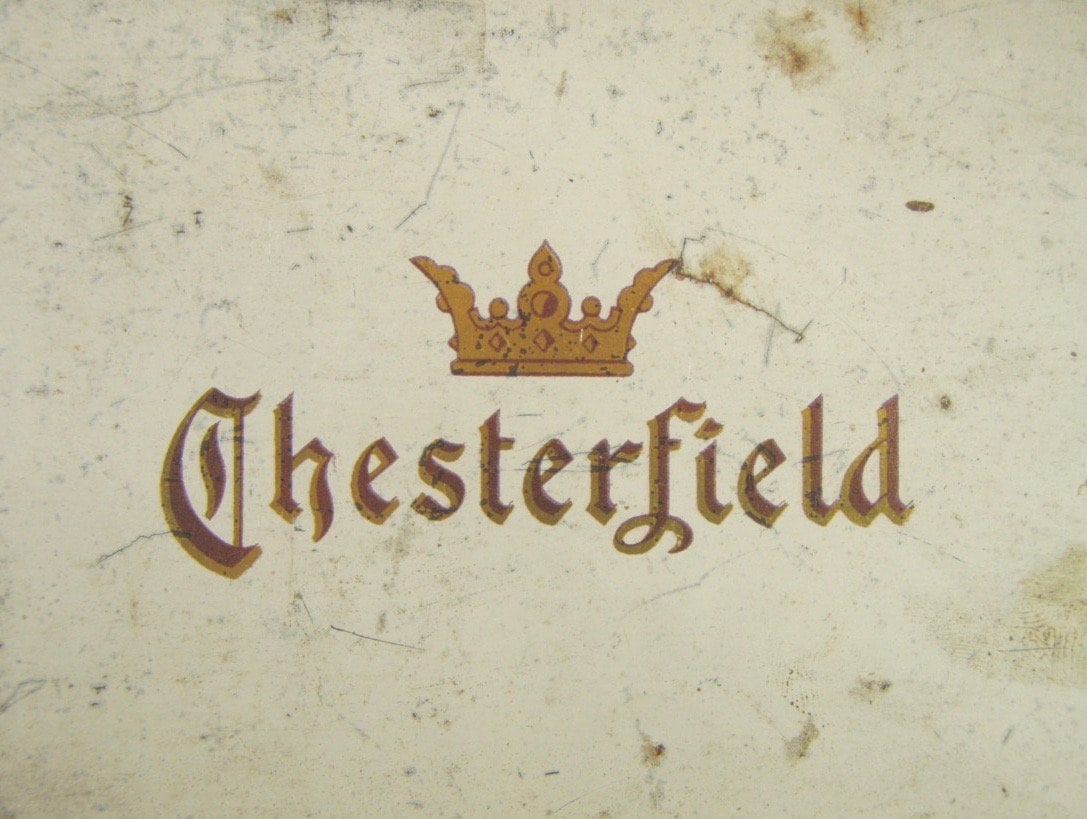 Vintage Chesterfield Cigarettes Flip Top Tin - Made in Virginia USA - FREE  SHIPPING