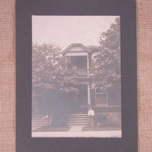 Antique Edwardian Black & White Photograph Woman at Base of Steps in Front of House 309 Cambridge Street Ottawa, Canada 1910 - FREE SHIPPING
