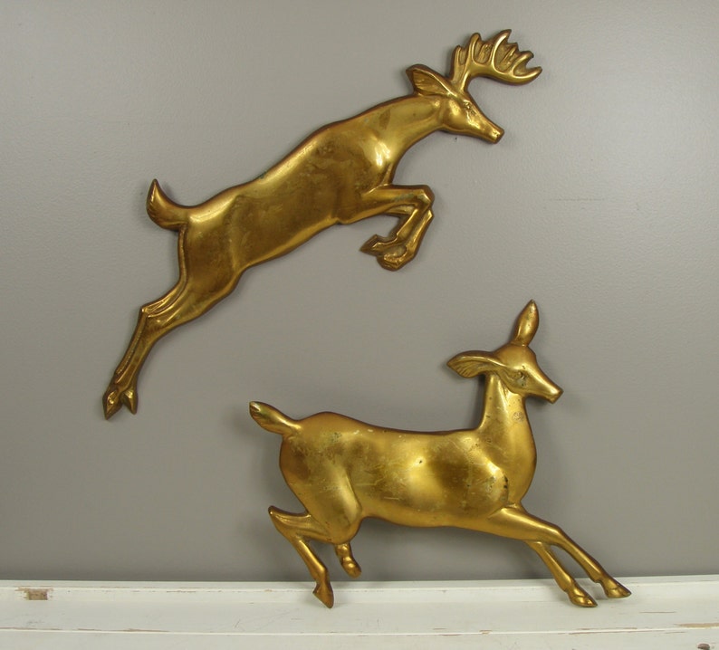 Antiqued Cast Iron DEER COAT RACK HOOKS w BUCK and DOE ~ 4 Hooks ~ HEAVY