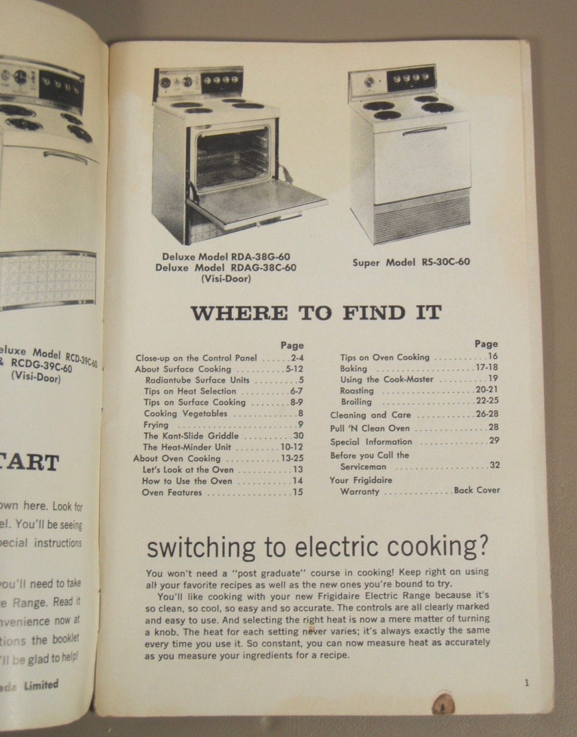 1960s Era Frigidaire 30 Electric Oven Range Owners Manual Etsy Nederland