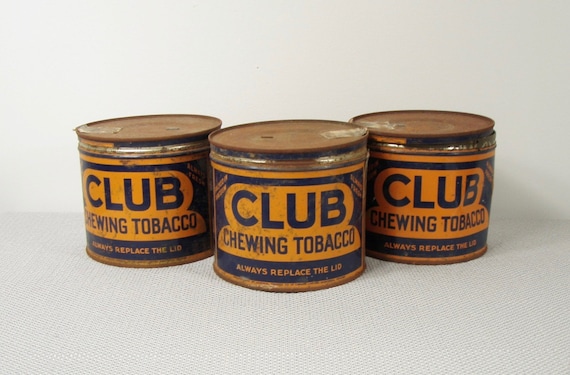 club tobacco Vintage Club Tobacco Metal Tin W/ Lid & Canadian Tax Stamp Blue Orange -  FREE SHIPPING