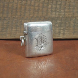 Antique Monogrammed Sterling Silver Vesta Case Matchsafe Match Box Birmingham England Hallmarked - FREE SHIPPING