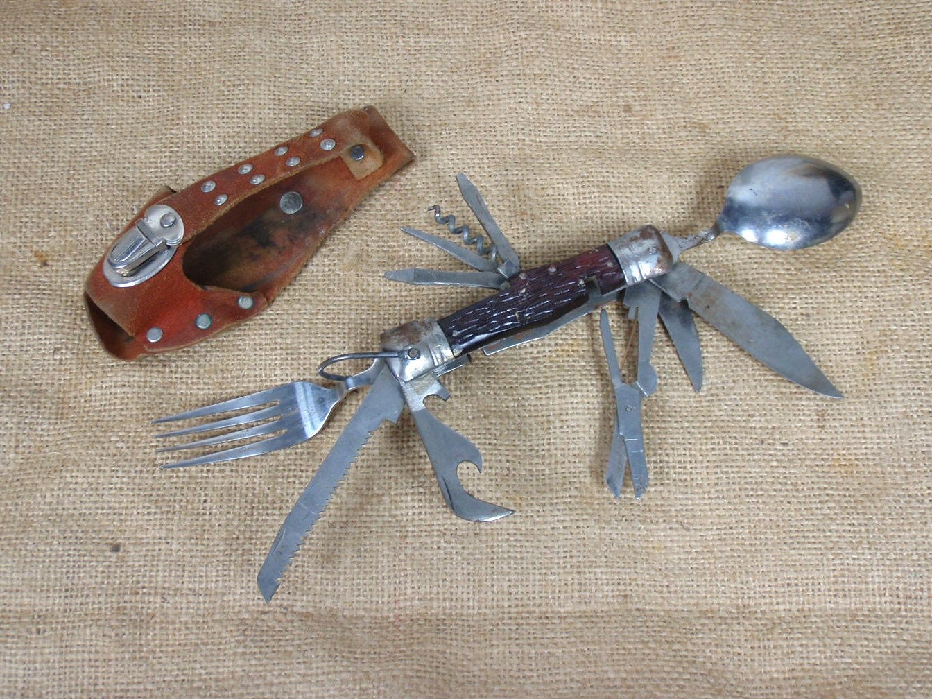 Vintage 1950s Era 12 Tool Multi Use Camping Pocket Knife W Vintage 1950s Era 12 Tool Multi Use Camping Pocket Knife W