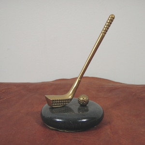 Vintage Golf Club Themed Brass Stone Marble Paper Weight - FREE SHIPPING