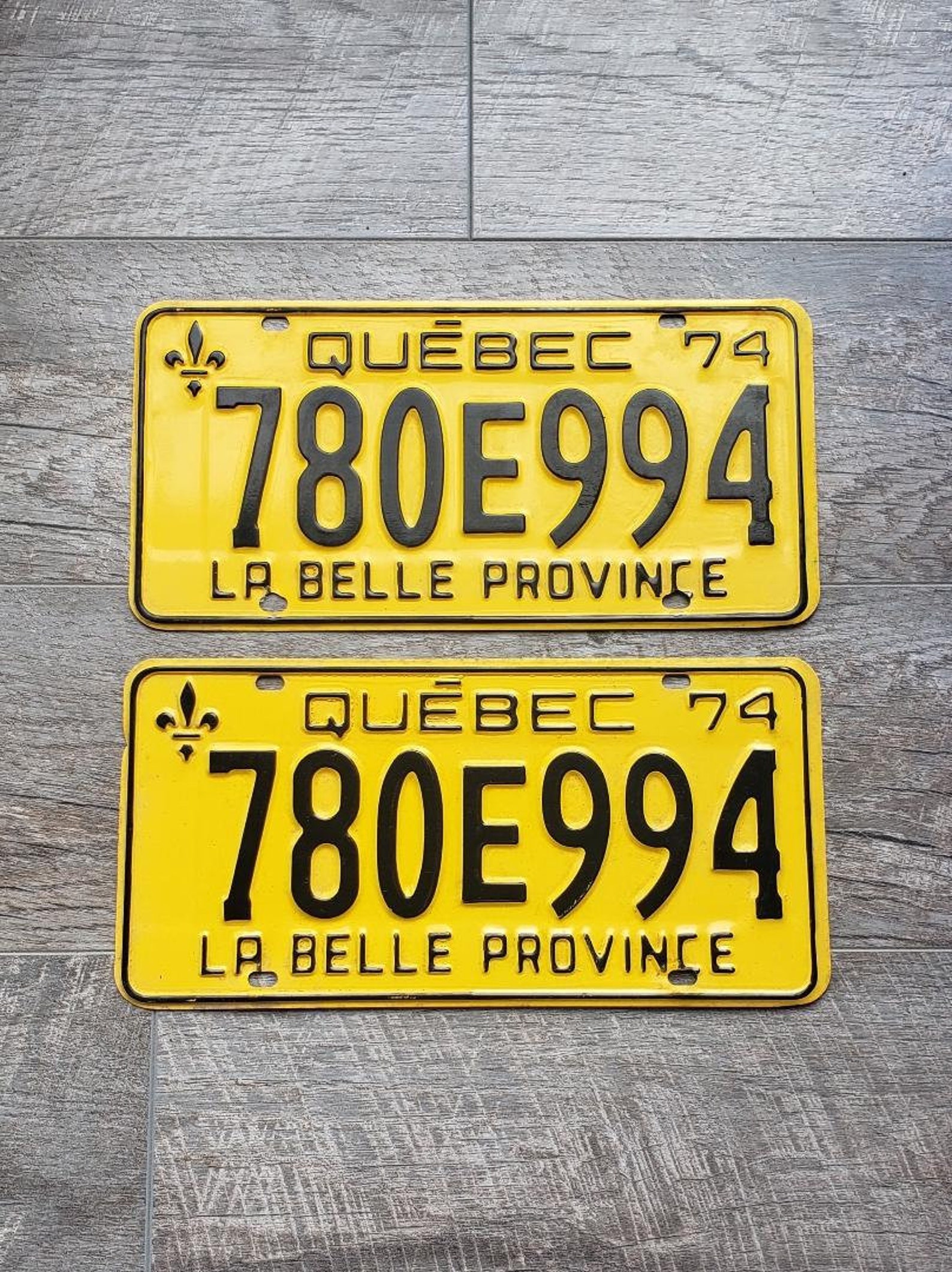 Vintage 1974 Quebec License Plate Matching Set E Yellow Black Etsy UK