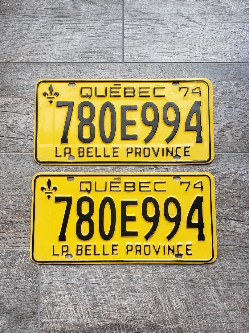 Vintage 1974 Quebec License Plate Matching Set E Yellow Black Etsy UK