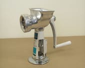 Vintage 1950s Era Magic Hostess Model 555 Meat Grinder w Blades and Vac O Matic Base