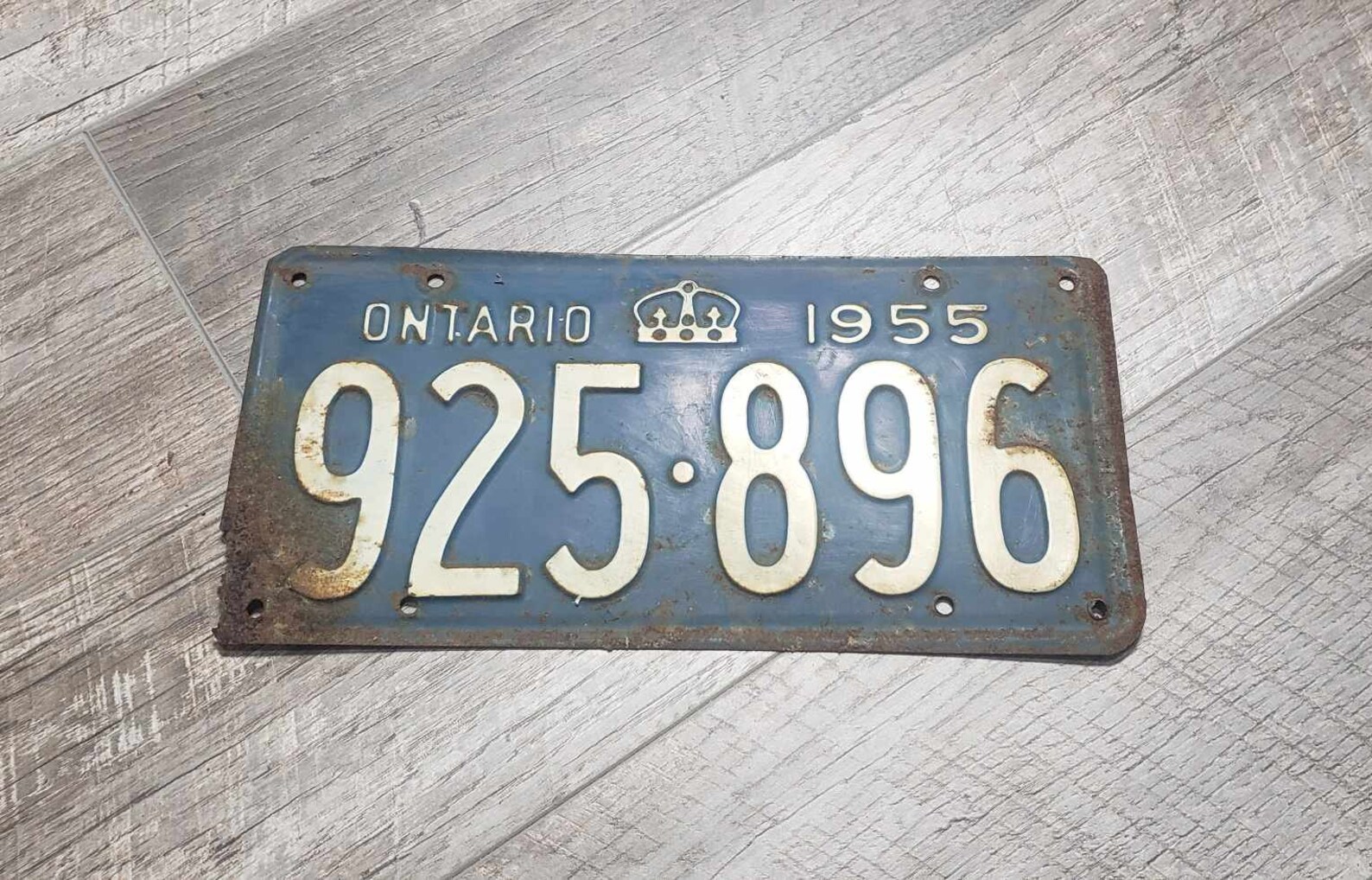Vintage 1955 Ontario License Plate 925 896 White On Blue Etsy