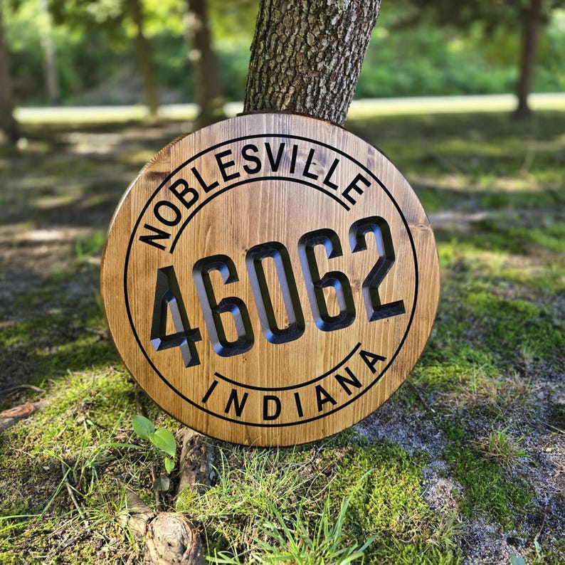 Custom Engraved Wooden Zip Code Sign: Rustic Address Plaque - Etsy