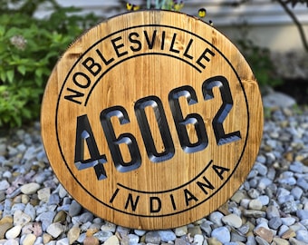 Custom Engraved Wooden Zip Code Sign: Rustic Address Plaque