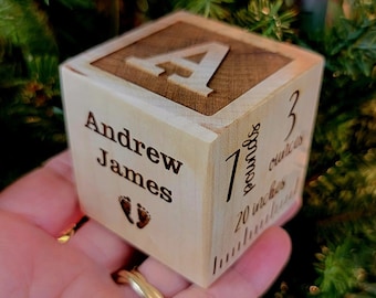 Personalized Baby Block, Baby Stat Block Ornament, Birth Block, Keepsake Baby Gift, Wooden Baby Block, Wooden Baby Christmas Ornament