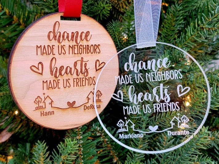 Personalized Neighbor Christmas Ornament Chance Made Us Neighbors Hearts  Made Us Friends Acrylic Plastic Ornaments Custom Name 2022 Xmas Tree