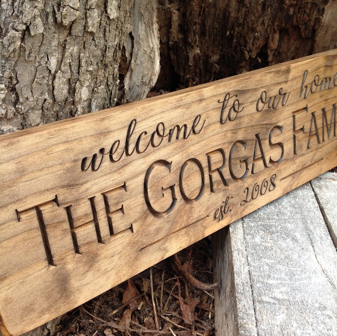 Personalized Family Name Sign, Engraved Wood Sign, Rustic Decor, Wedding Name Sign, Housewarming Gift, Wedding Gift, Custom Engraved