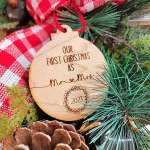 2024, Mr and Mrs Our First Christmas Ornament, 1st Xmas Married, Laser Engraved Ornament, Gift for Couple, Wedding Gifts, Stocking Stuffer