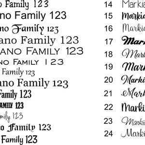 May include: A visual comparison of 24 different fonts, each displaying the text "Markiano Family 123". The fonts range from simple and clean to more elaborate and decorative.