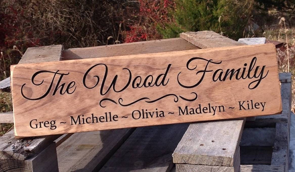 Personalized Family Name Sign, Engraved Wood Sign, Rustic Decor ...