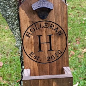 Beer Bottle Opener, Beer, Groomsmen Gift,  Rustic Engraved Beer Bottle Opener, Cap Catcher, Housewarming Gifts, Father of the Bride,